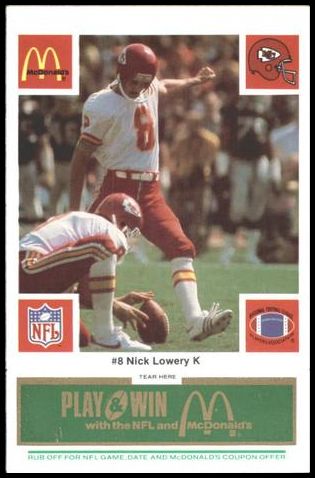 1986 McDonald's Chiefs 8 Nick Lowery